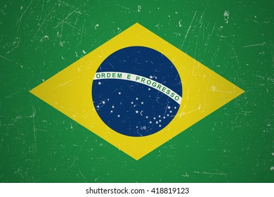 Brazilian flag with grunge texture.Vector Brazilian flag.