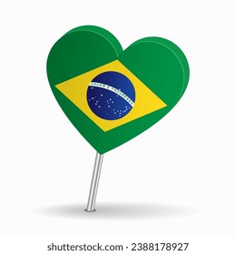 Brazilian flag heart-shaped map pointer layout. Vector illustration.
