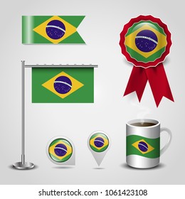 Brazilian flag icons set vector 