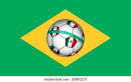 Brazilian flag with Mexico soccer ball