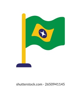 Bandeira brasileira em um polo Verde Amarelo Azul Cores Acenando no vetor