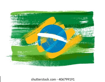 Brazilian flag painted with brush vector illustration. Country symbol.