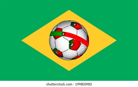 Brazilian flag with Portugal soccer ball