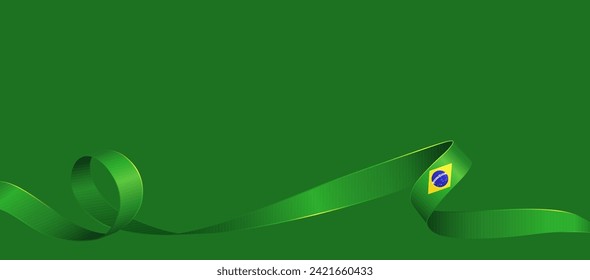 Brazilian flag ribbon. Curly ribbon on green background. Vector illustration.