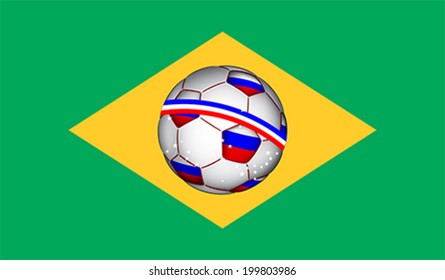 Brazilian flag with Russian soccer ball