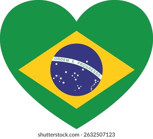 Brazilian flag in the shape of a heart on a transparent background. Vector illustration. High resolution PNG file