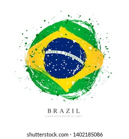 Brazilian flag in the shape of a large circle. Vector illustration on white background. Brush strokes drawn by hand. Independence Day in Brazil.