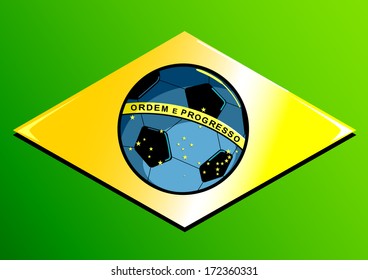 A Brazilian flag with a soccer ball. Vector illustration.