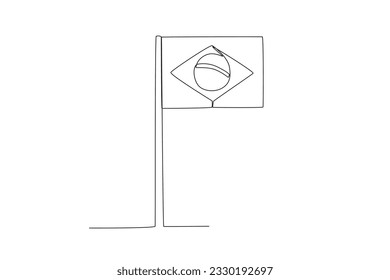 A Brazilian flag stands firmly on the pole. 7 de setembro one-line drawing