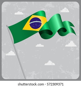 Brazilian flag wavy abstract background. Vector illustration.