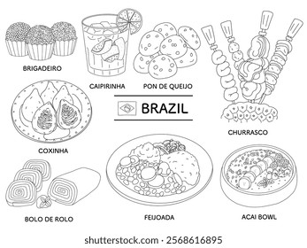 Brazilian food line drawing set