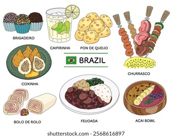 Brazilian food line drawing set