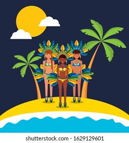 brazilian garotas dancing carnival characters vector illustration design