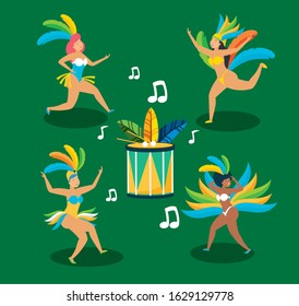 brazilian garotas dancing carnival characters vector illustration design