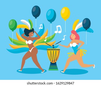 brazilian garotas dancing carnival characters vector illustration design