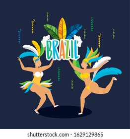 brazilian garotas dancing carnival characters vector illustration design