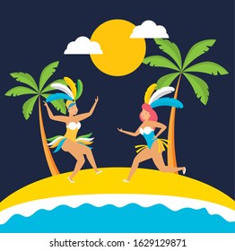 brazilian garotas dancing carnival characters vector illustration design