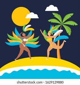 brazilian garotas dancing carnival characters vector illustration design