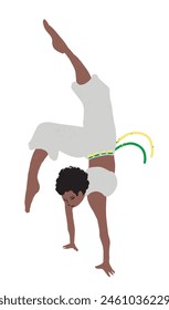 A Brazilian girl are playing capoeira. This is the best known Brazilian sport in the world.