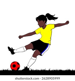 brazilian girl with yellow shirt soccer player vector illustration