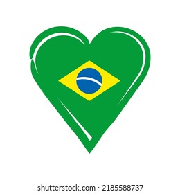 Brazilian heart. Flag of Brazil inside a doodle heart. Hand drawn fresh style. I love brazil.