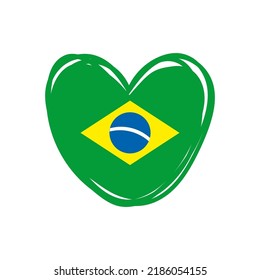 Brazilian heart. Flag of Brazil inside a doodle heart. Hand drawn fresh style. I love brazil.