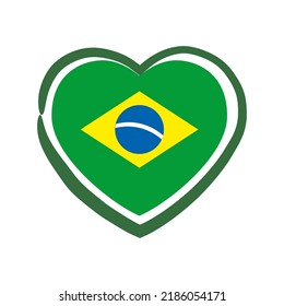 Brazilian heart. Flag of Brazil inside a doodle heart. Hand drawn fresh style. I love brazil.