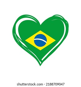 Brazilian heart. Flag of Brazil inside a doodle heart. Hand drawn fresh style. I love brazil.