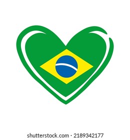 Brazilian heart. Flag of Brazil inside a doodle heart. Hand drawn fresh style. I love brazil.