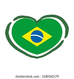 Brazilian heart. Flag of Brazil inside a doodle heart. Hand drawn fresh style. I love brazil.