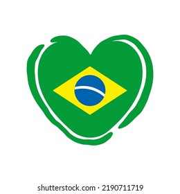 Brazilian heart. Flag of Brazil inside a doodle heart. Hand drawn fresh style. I love brazil.