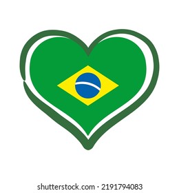 Brazilian heart. Flag of Brazil inside a doodle heart. Hand drawn fresh style. I love brazil.