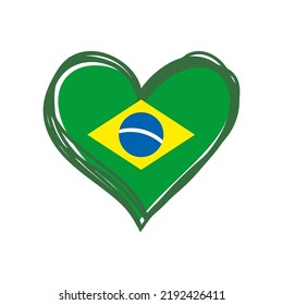 Brazilian heart. Flag of Brazil inside a doodle heart. Hand drawn fresh style. I love brazil.