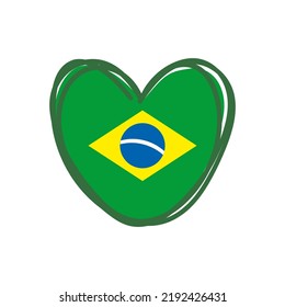 Brazilian heart. Flag of Brazil inside a doodle heart. Hand drawn fresh style. I love brazil.