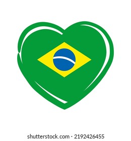 Corazón brasileño. Bandera de Brasil dentro de un corazón de garabato. Estilo fresco dibujado a mano. Amo a brasil.