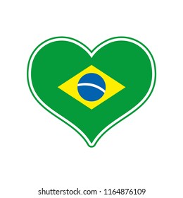 Brazilian heart vector, love icon with the flag of brazil