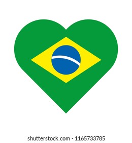 Brazilian heart vector, love icon with the flag of brazil