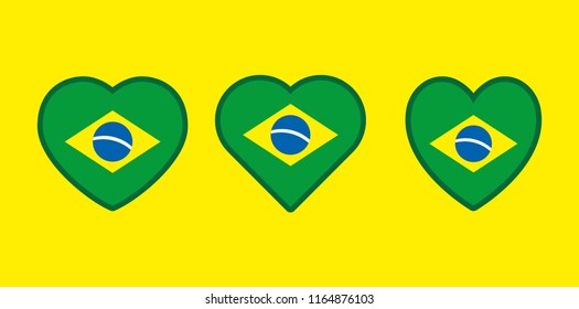 Brazilian hearts vector set, love icon with the flag of brazil