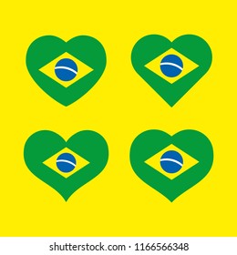 Brazilian hearts vector set, love icon with the flag of brazil