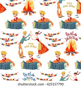 Brazilian holiday Festa Junina (the June party). Seamless background pattern. Vector illustration