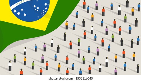 Brazilian independence anniversary celebration and unity. People of Brazil crowd group of people standing protesting together stand gathering in public