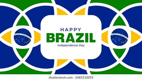 Brazilian Independence day. 7th September, with symmetrical geometric shape design Translation: order and progress