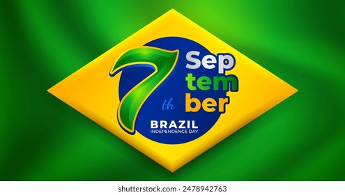 Brazilian Independence day sign, 7th september celebration with green silk background. Translation: order and progress