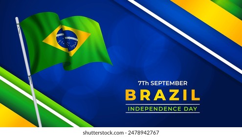 Brazilian Independence day, with waving Silk Flag vector Illustration. Translation: order and progress