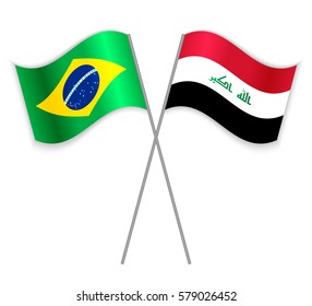 Brazilian and Iraqi crossed flags. Brazil combined with Iraq isolated on white. Language learning, international business or travel concept.