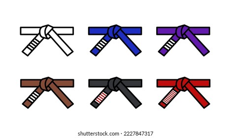 Brazilian jiu jitsu belts icon vector set. BJJ illustration. 