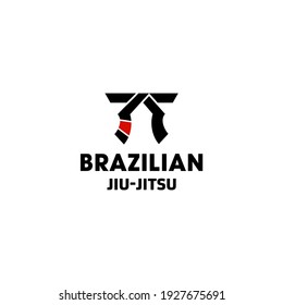 Brazilian jiu jitsu black and red belt logo icon vector illustration design, symbol. Mixed Martial arts academy or school isolated on white Background.