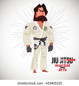 Brazilian jiu-jitsu (BJJ) fighter. character  design with logotype - vector illustration