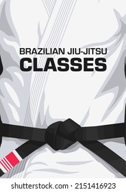 Brazilian Jiu-Jitsu white Gi poster. Bjj kimono invitation poster. Black belt. Jiu-Jitsu classes. Grappling classes. 