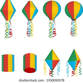 brazilian june festival elements. set of isolated balloons and lanterns. "Festa junina" decorations